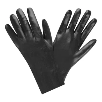 Cordova Black 12" Smooth PVC Gloves with Interlock Lining - Large - Pair - 12/Pack