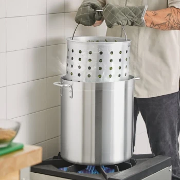 Choice 40 Qt. Standard Weight Aluminum Stock Pot with Steamer Basket and Cover