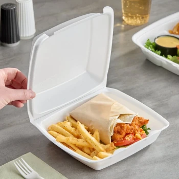 Dart 85HT1R 8" x 8" x 3" White Foam Square Take Out Container with Perforated Hinged Lid - 200/Case