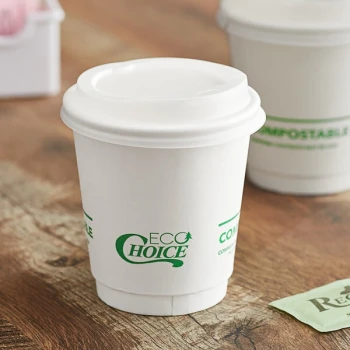 EcoChoice 10 oz. Smooth Double Wall White Compostable Paper Hot Cup and PLA Lid - 50/Case