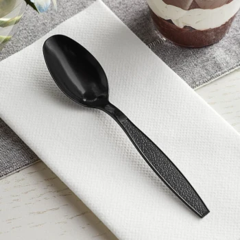 Choice Black Heavy Weight Polystyrene Plastic Teaspoon - 100/Pack