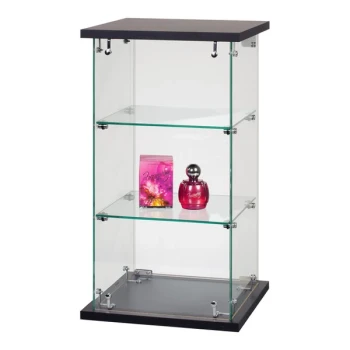 13" x 13" x 24" Square Frameless Glass 2-Shelf Display Showcase with Hinged Glass Door