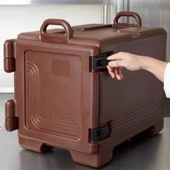 Cambro UPC300131 Ultra Pan Carrier® Dark Brown Front Loading Insulated Food Pan Carrier - 4 Full-Size Pan Max Capacity