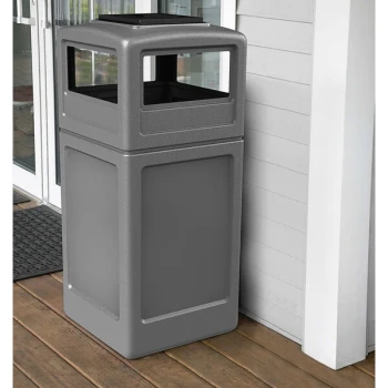 Commercial Zone 73300399 PolyTec 42 Gallon Square Gray Trash Can and Ashtray Dome Lid Set