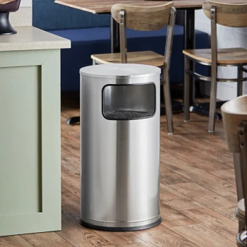 Lancaster Table & Seating 11 Gallon Stainless Steel Round Decorative Trash Can with Side Opening