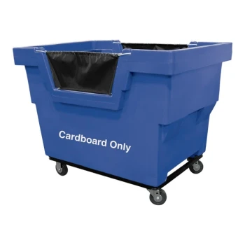Royal Basket Trucks Blue Mail Truck with "Cardboard Only" Decal and 4 Swivel Casters R23-BLX-CMA-4UNN