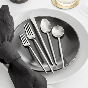 Acopa Odin 18/8 Brushed Stainless Steel Extra Heavy Weight Forged Flatware 5-Piece Set - Sample