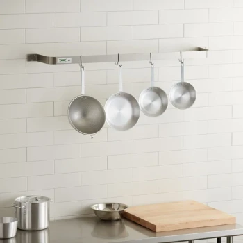 Regency 48" Stainless Steel Wall Mounted Single Line Pot Rack with 4 Double Prong Hooks