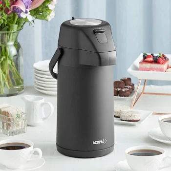 Acopa 2.2 Liter Stainless Steel Lined Matte Black Airpot with Push Button
