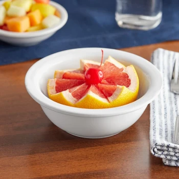 Acopa 13 oz. Bright White Rolled Edge Stoneware Grapefruit Bowl - 36/Case