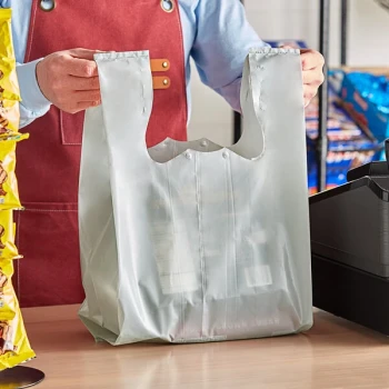 Choice Customizable 1/6 Standard Size 2.25 Mil Gray Unprinted Reusable Extra Heavy-Duty Plastic T-Shirt Bag - 250/Case