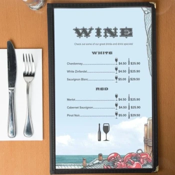 Choice 8 1/2" x 14" Menu Paper - Seafood Themed Harbor Design Right Insert - 100/Pack