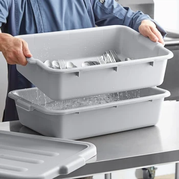 Choice 20" x 15" x 5" Gray Polypropylene Drain Box / Flatware Soaker Set