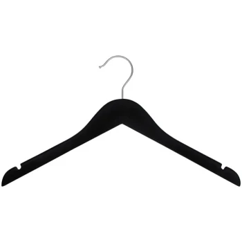 17" Black Rubberized Wooden Shirt Hanger with Chrome Hook - 100/Pack