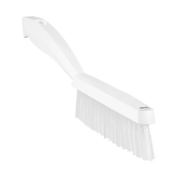 Vikan 41955 11 13/16" White Narrow Hand Brush with Short Handle and Extra Stiff Bristles