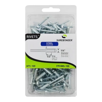 Surebonder 1/4" x 1/2" Heavy-Duty Steel Rivet 100-Count FPC88S-100 - 5/Case