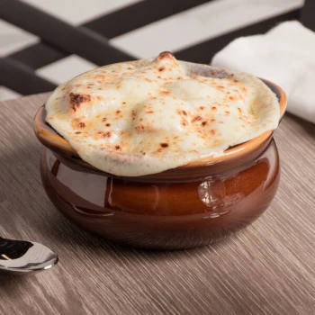Tuxton BAS-1203 12 oz. Caramel China Onion Soup Crock - 12/Case