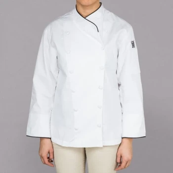 Chef Revival Corporate LJ008 Ladies White Customizable Executive Long Sleeve Coat with Black Piping - S
