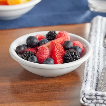 Acopa 3.5 oz. Bright White Rolled Edge Stoneware Fruit Bowl / Monkey Dish - 36/Case