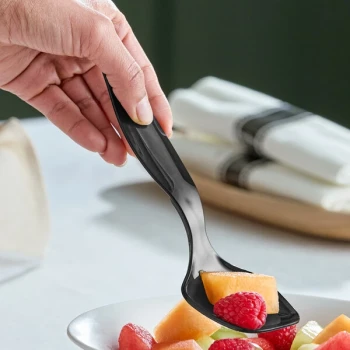 Fineline 3302-BK Platter Pleasers Black Plastic 8 1/2" Serving Spoon - 144/Case