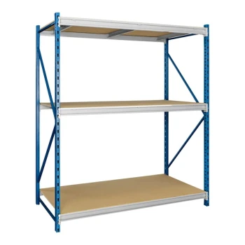 Hallowell 48" x 36" x 123" Marine Blue / Light Gray 3-Level Bulk Rack Starter with Particleboard Decking HBR4836123-3S-P-PB