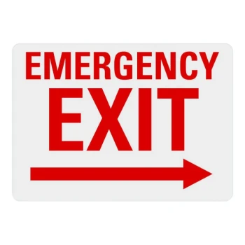 Lavex 14" x 10" White Non-Reflective Plastic "Emergency Exit" Sign with Red Lettering and Right Arrow