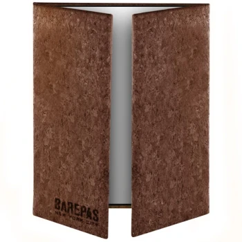 Menu Solutions CO55C-DB 4 1/4" x 11", 8 1/2" x 11" Customizable Dark Cork Gatefold Style 3 View Menu Cover