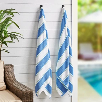 Hospeco Aston & Arden 35" x 70" Blue / Green Stripes Ring-Spun 100% Cotton Pool Towel - 25 lb.