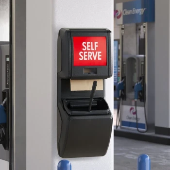Lavex Black Wall-Mounted Windshield Wash Station with Paper Towel Dispenser and Squeegee