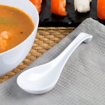 Thunder Group 7000W 1 oz. White Melamine Asian Soup Spoon / Appetizer Spoon - 12/Pack