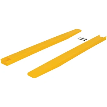 Vestil 62 7/8" x 4 3/4" x 2 3/8" Yellow Polyethylene Fork Blade Protectors for 60" x 4" x 2" Fork Blades F4-60 - 2/Set