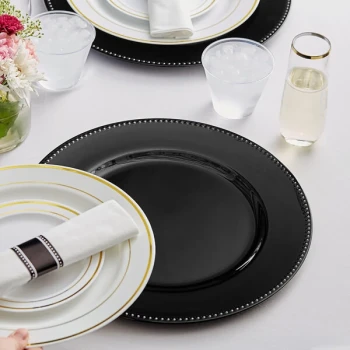 Choice 13" Round Black Beaded Rim Plastic Charger Plate - 12/Case