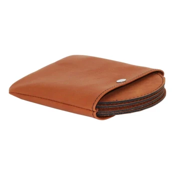 Franmara Suave 3 3/4" Rawhide Round Leatherette Coaster Set with Snap Pouch - 4/Set