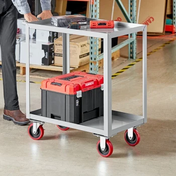 Lavex 30" x 18" x 35" Two Tray Shelf Steel Utility Cart - Fully Welded