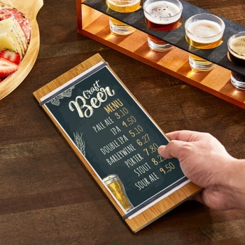 Choice 4 1/2" x 12 1/2" Customizable Natural Wood Color Menu Holder / Presenter with Straps