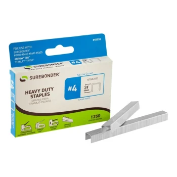 Surebonder 3/8" #4 Heavy-Duty Narrow Crown Staples 1,250-Count 55038 - 50/Case