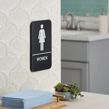 Lavex 9" x 6" Black / White Plastic Women's Restroom Sign with Braille - 6/Case