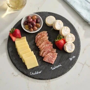 Acopa 12" Round Black Slate Tray with Soapstone Chalk - 12/Case