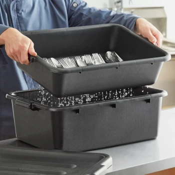 Choice 20" x 15" x 7" Black Polypropylene Drain Box / Flatware Soaker Set