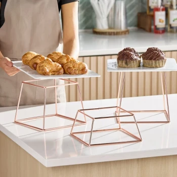 Acopa Square Rose Gold Metal 3-Piece Display Stand Set