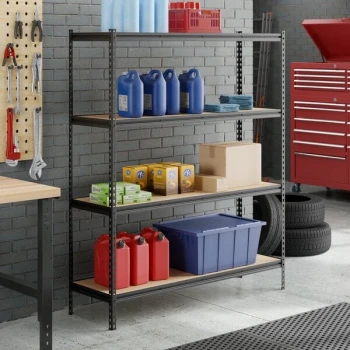 Lavex 18" x 60" Black Z-Beam 4-Shelf Boltless Double Rivet Particle Board Shelving Unit with 72" Uprights