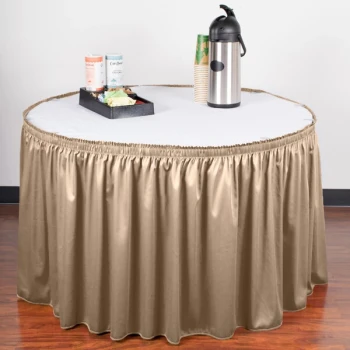 Snap Drape 5412CE29S3-046 Wyndham 13' x 29" Beige Shirred Pleat Table Skirt with Velcro® Clips