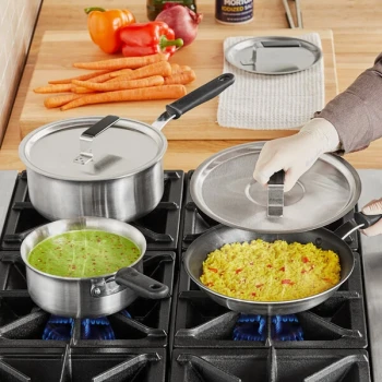 Vollrath Tribute 6-Piece Induction Ready Stainless Steel Cookware Set with 2.5 qt. and 4.5 qt. Sauce Pans, and 10" Non-Stick Frying Pan and Covers