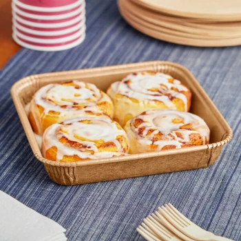 Solut 8" x 8" Take, Bake, and Serve Oven-Safe Kraft PET Laminated Paperboard Rolled Rim Tray - 240/Case