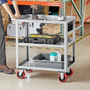 Lavex 30" x 18" x 35" Three Tray Shelf Steel Utility Cart - Fully Welded