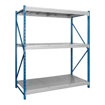 Hallowell 48" x 36" x 123" Marine Blue / Light Gray 3-Level Bulk Rack Starter with Steel Decking HBR4836123-3S-S-PB