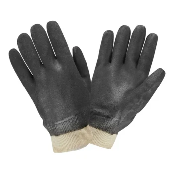 Cordova Black 10" Double-Dipped Sandpaper PVC Gloves with Interlock Lining and Knit Wrist - Large - Pair - 12/Pack