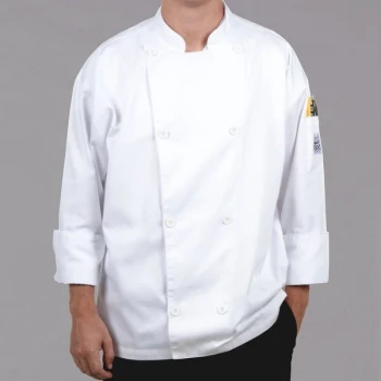 Chef Revival Silver Knife and Steel J002 Unisex White Customizable Long Sleeve Chef Jacket with Chef Logo Buttons - 3X