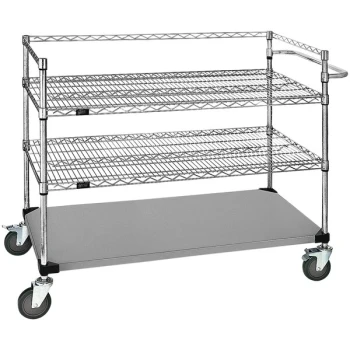 Quantum 24" x 36" x 69" Stainless Steel Medical Cart with 2 Wire Shelves and 1 Steel Shelf WRSC3-42-2436FS