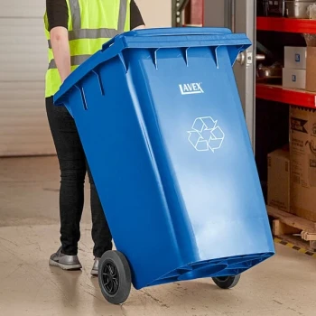 Lavex 95 Gallon Blue Wheeled Rectangular Recycle Bin with Lid